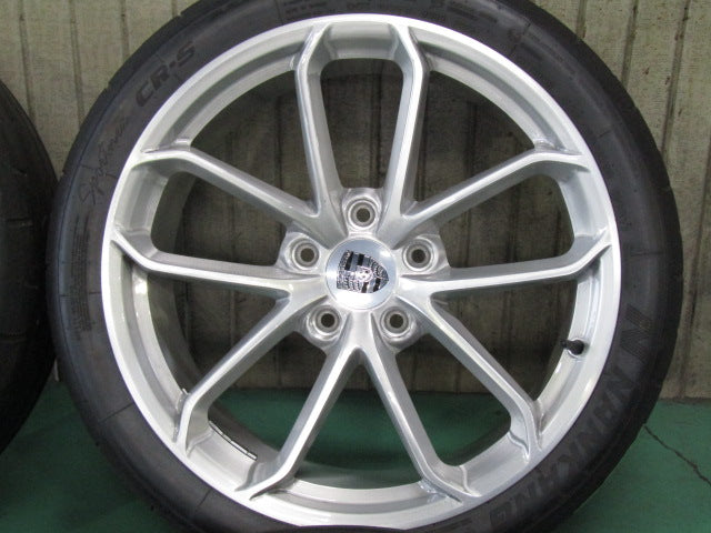 超希少品・ポルシェ・982型・718ケイマン・GT4・718スパイダー・ボクスター【ホイール】ポルシェ　982型　718ケイマン　GT4純正　ブラッシュド加工品【タイヤ】おまけタイヤ（港北店）